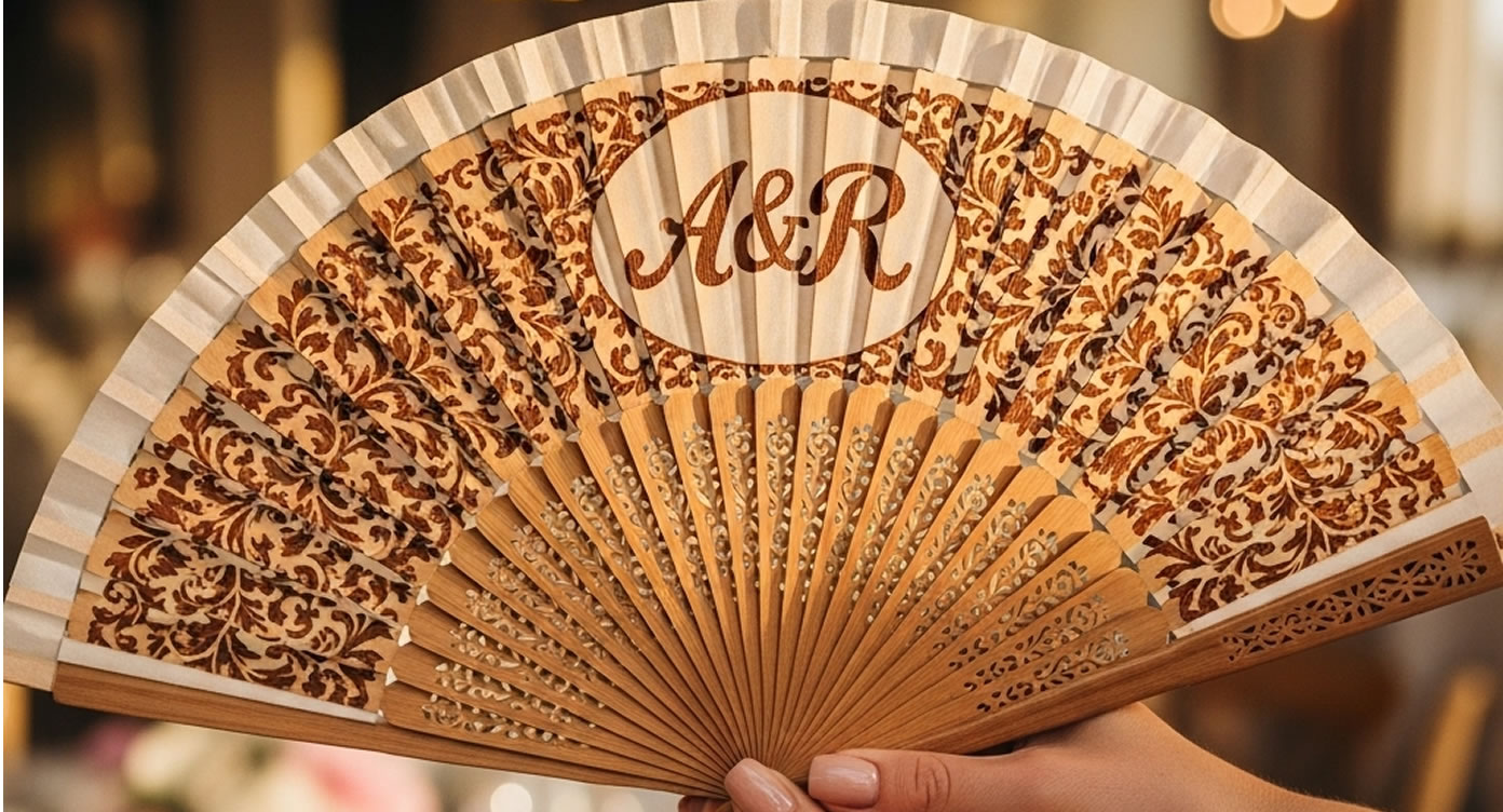 Comprar abanico de madera de sándalo grabado