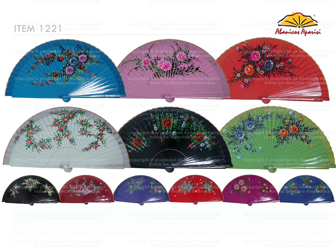 1221 – Wooden fan painted on 2 sides flowers