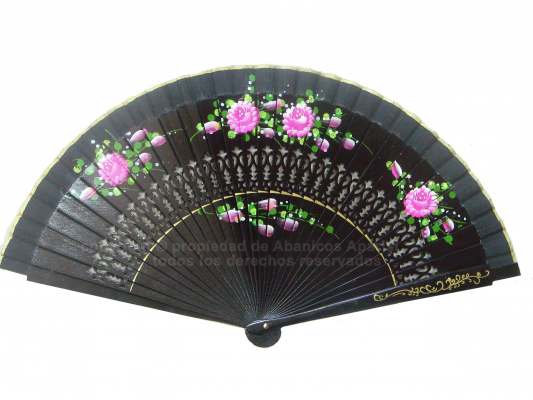 1223 – Fretwork Wood fan hand painted 2 sides