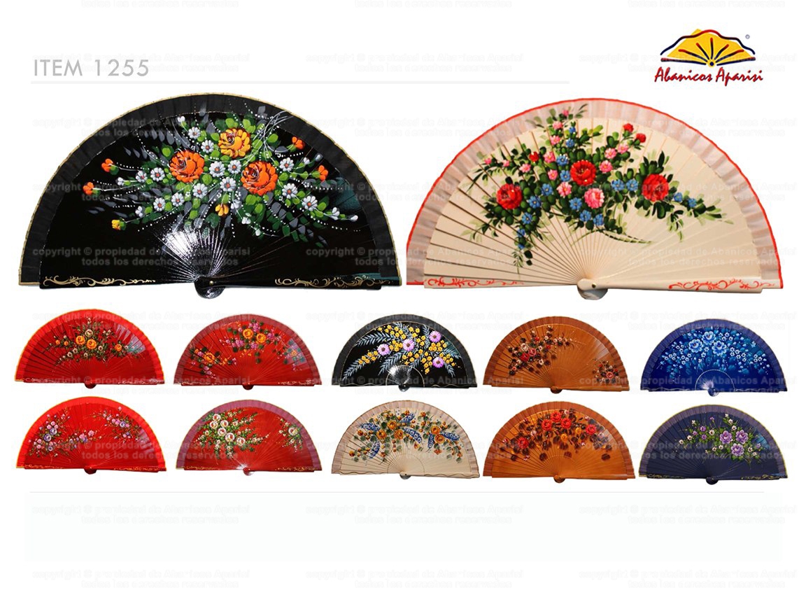 1255 – in selection of hand painted fans on 2 sides with floral designs