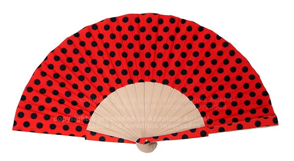 542 – Wooden fan polka-dot fabric + sticks