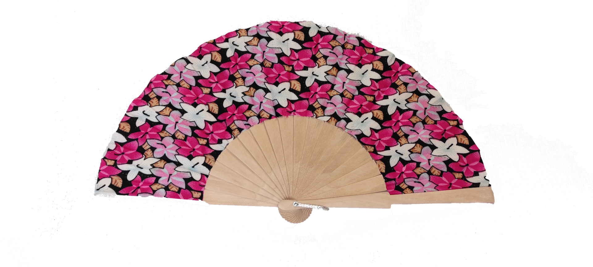 558 - Wooden fan - flowers (assorted colours)