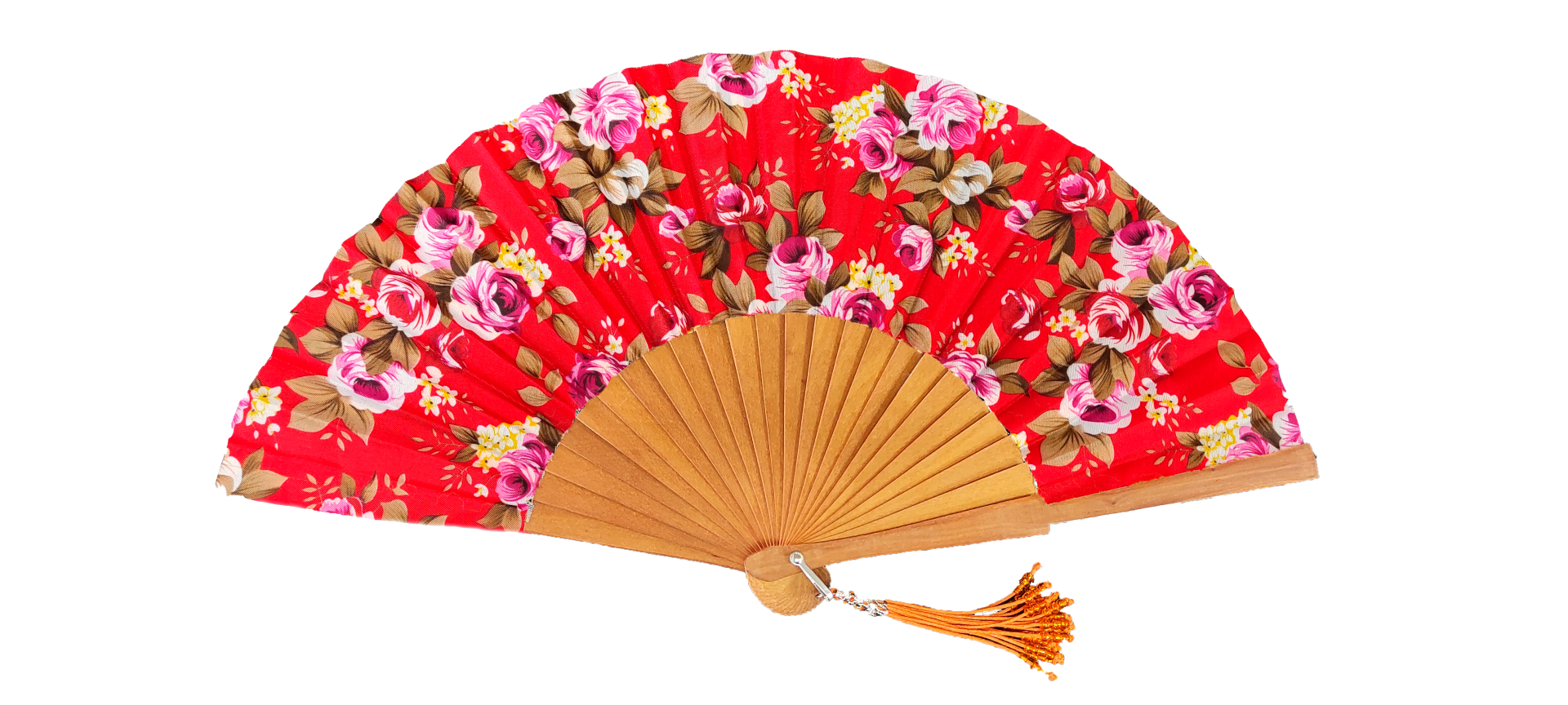 567 - Wooden fan -  luxury flowers (assorted colours)