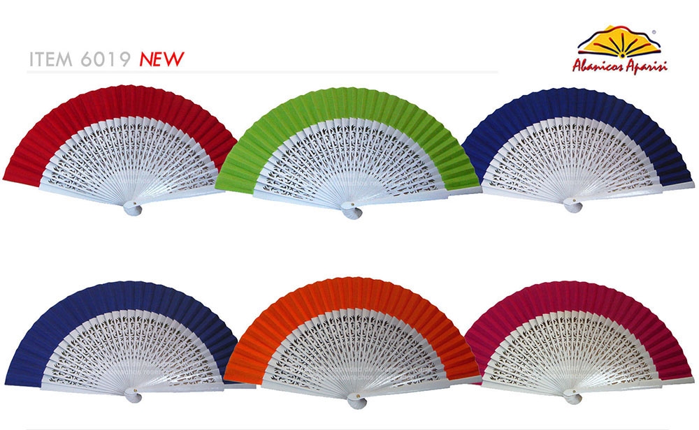 6019 - Wooden fan white openwork fabric colours