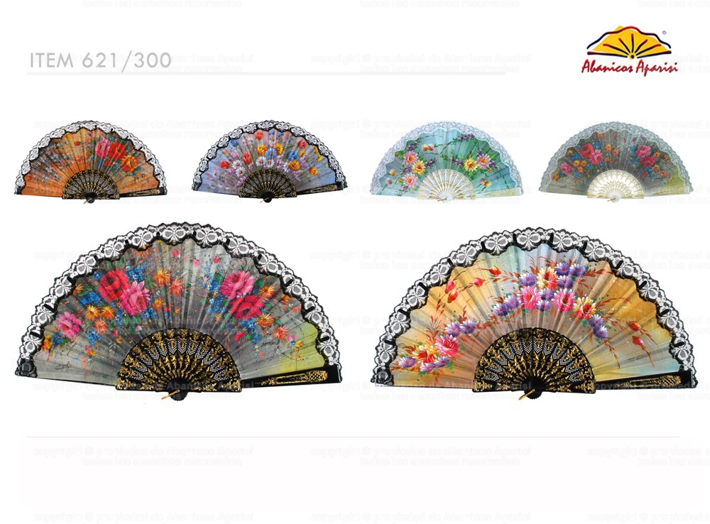 621300 – large fan with floral design and lace, assorted