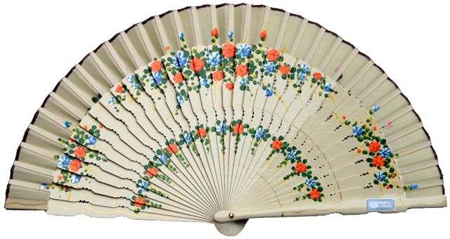 6311/A – special fretwork wooden fan hand painted floral design on 2 sides