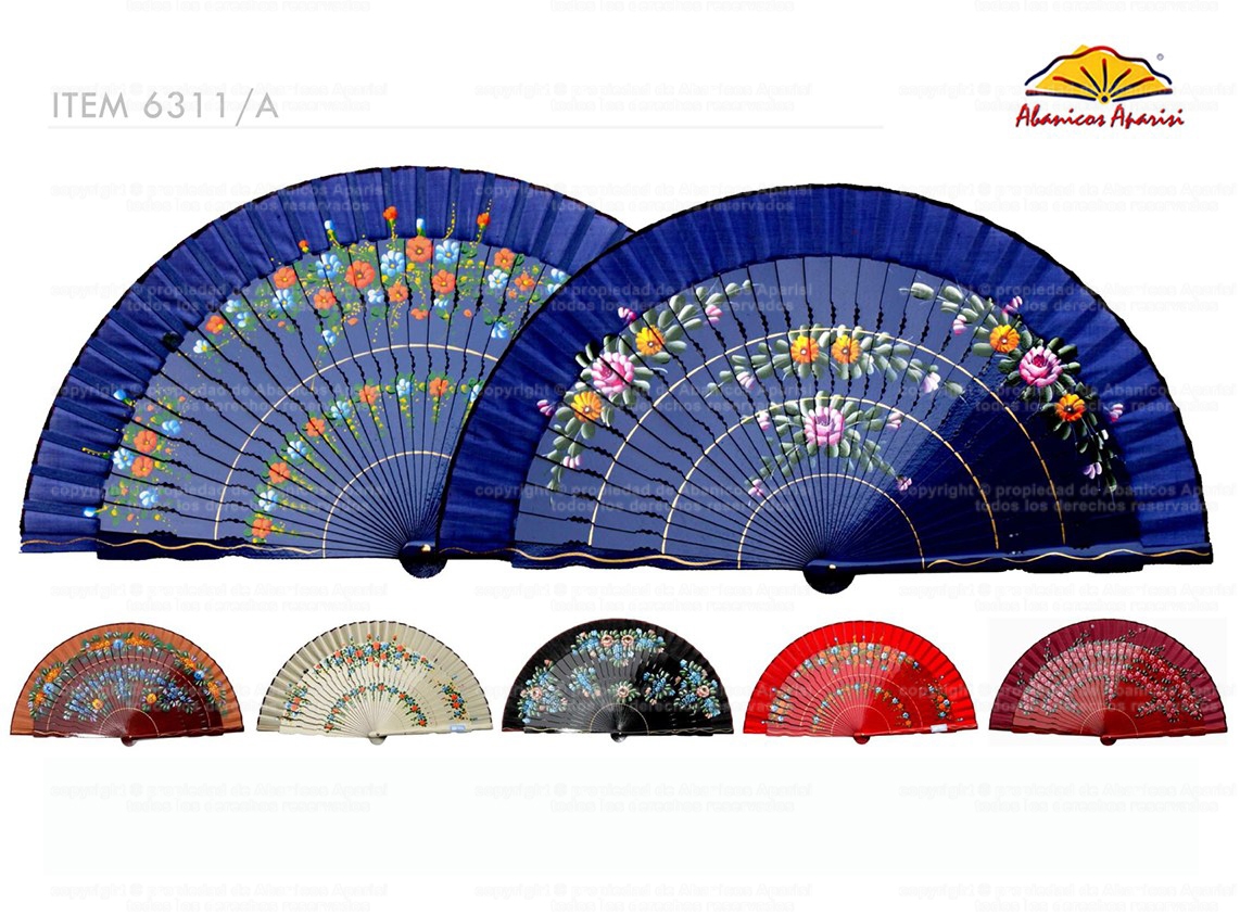 6311/A – special fretwork wooden fan hand painted floral design on 2 sides