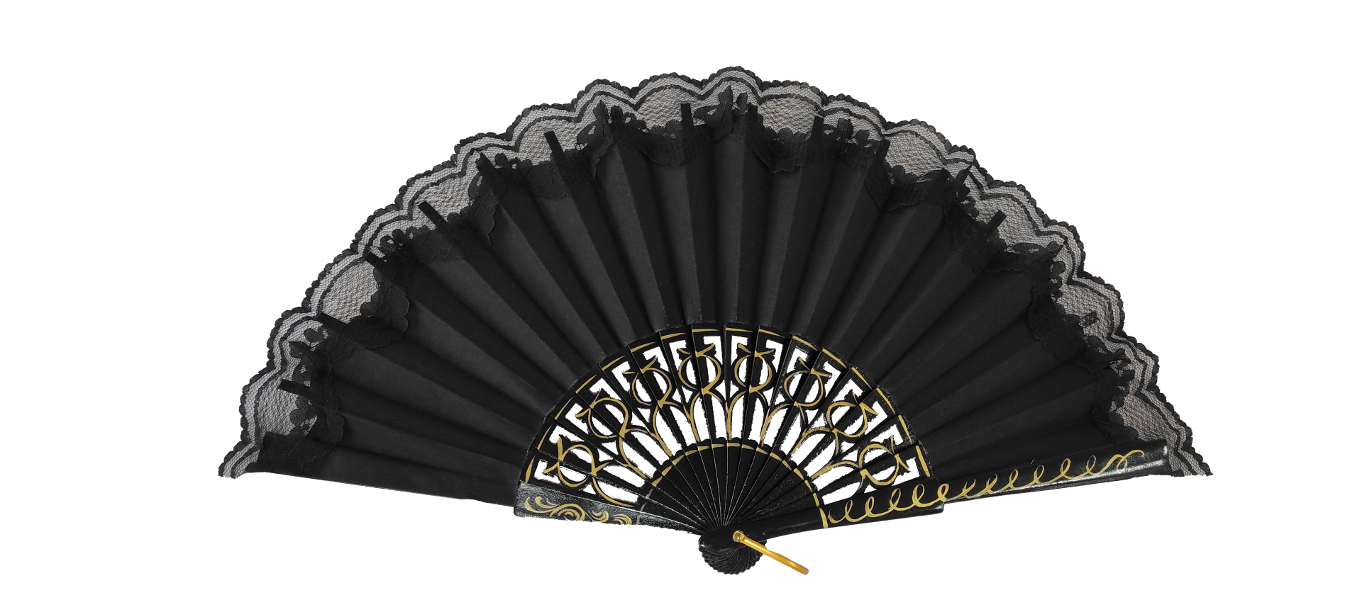 6313/1 NG - RJ - Wooden fan with lace - (black)