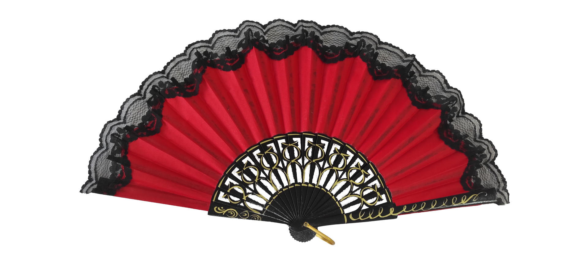 6313/1/11 NG - RJ - Wooden fan with lace - (black and red)