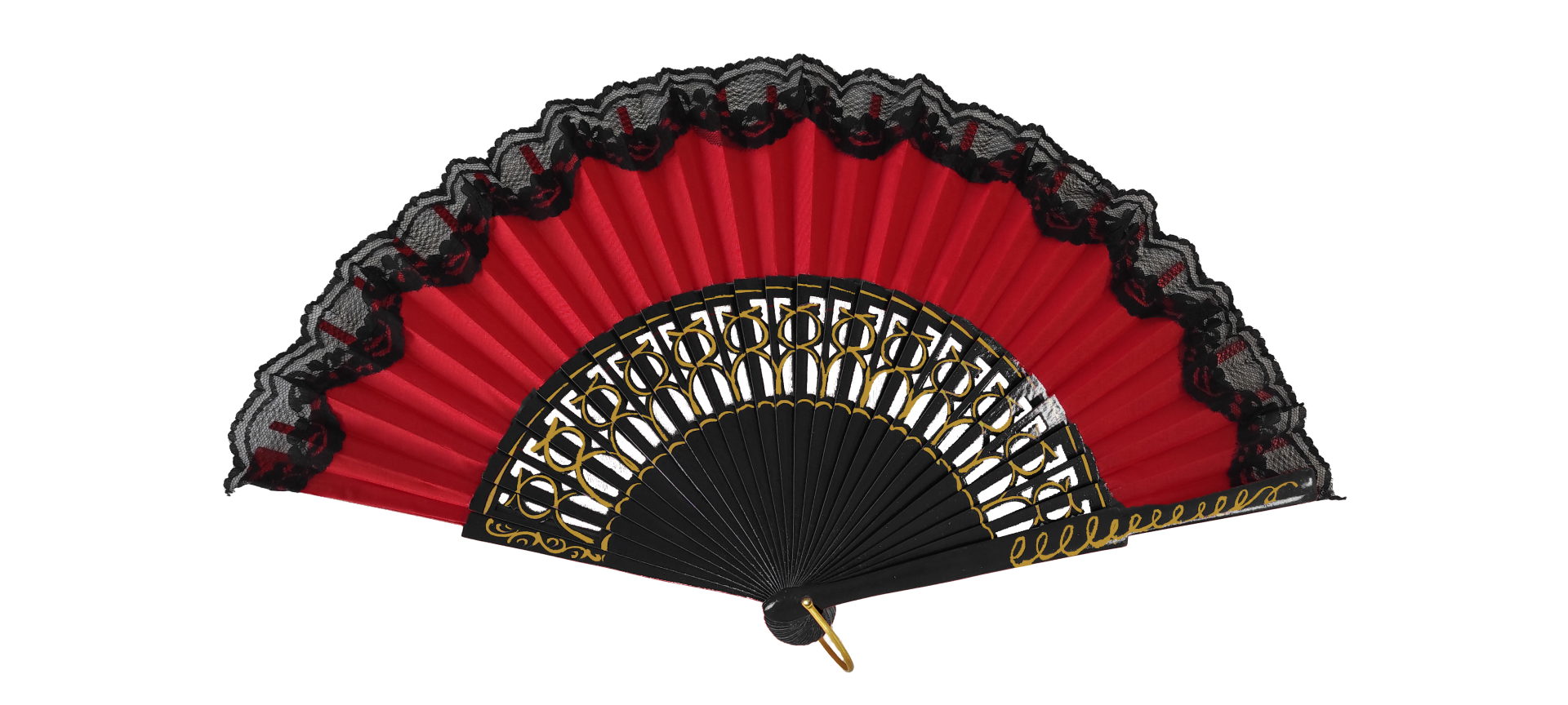 6314/1/11 NG - RJ -  Wooden fan with lace (black and red)