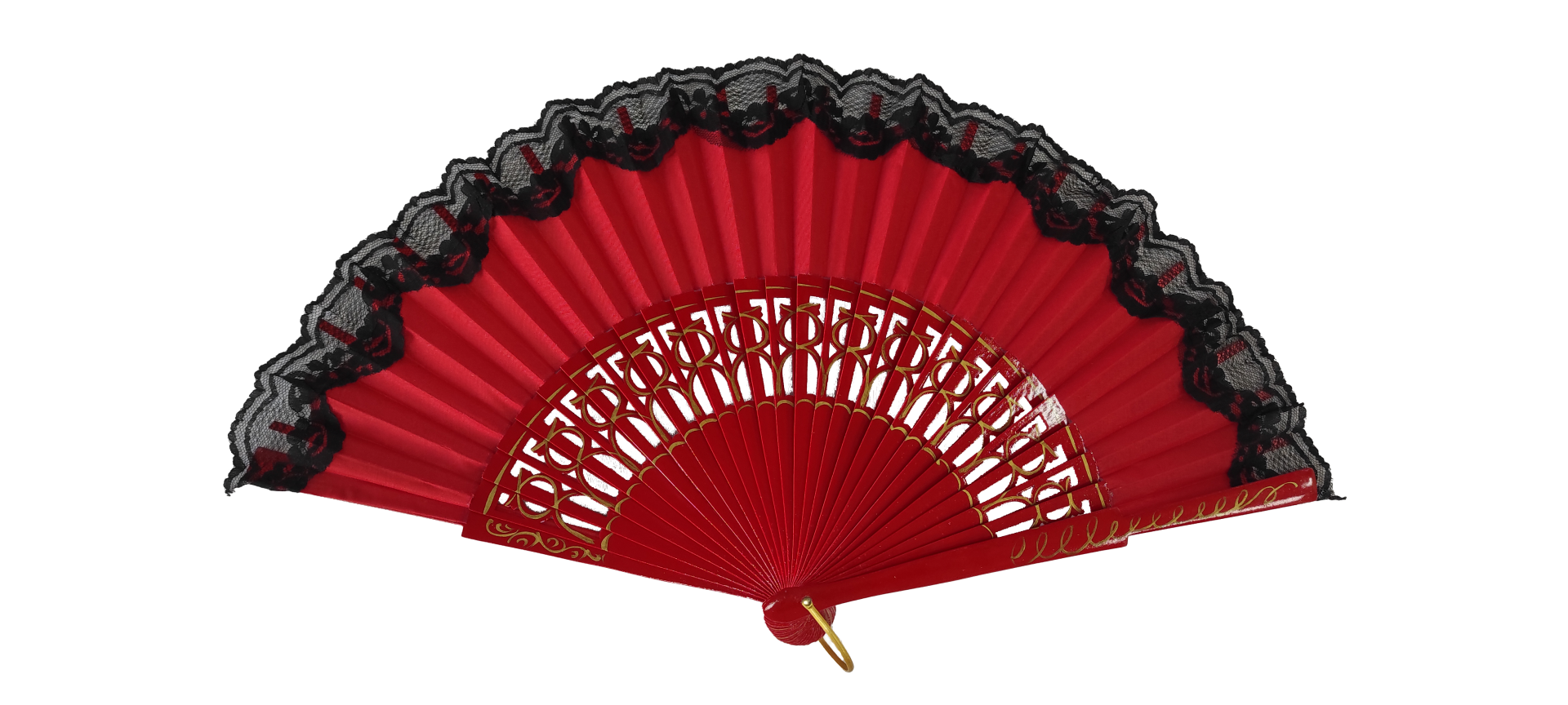 6314/11/11 RJ - RJ -  Wooden fan with lace (red)