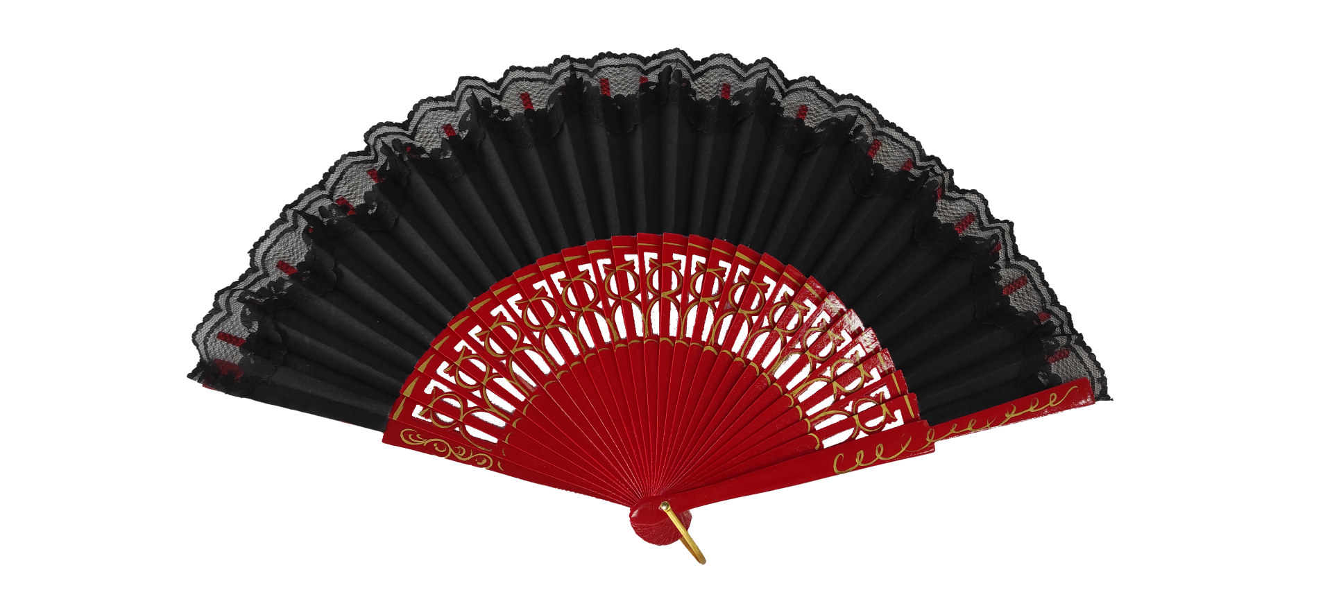 6314/11/1 RJ - NG  Wooden fan with lace (red and black)