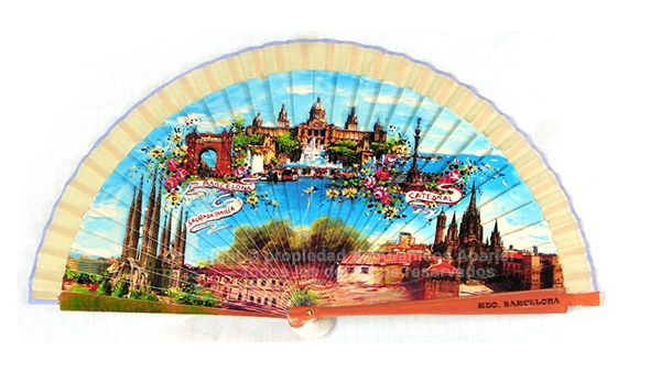 64087 – Wooden fan Barcelona. Includes individual box with the same decoration.