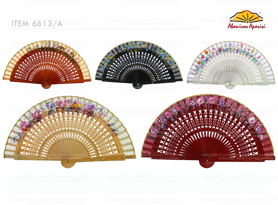 6613 – special fretwork wooden fan hand painted floral design