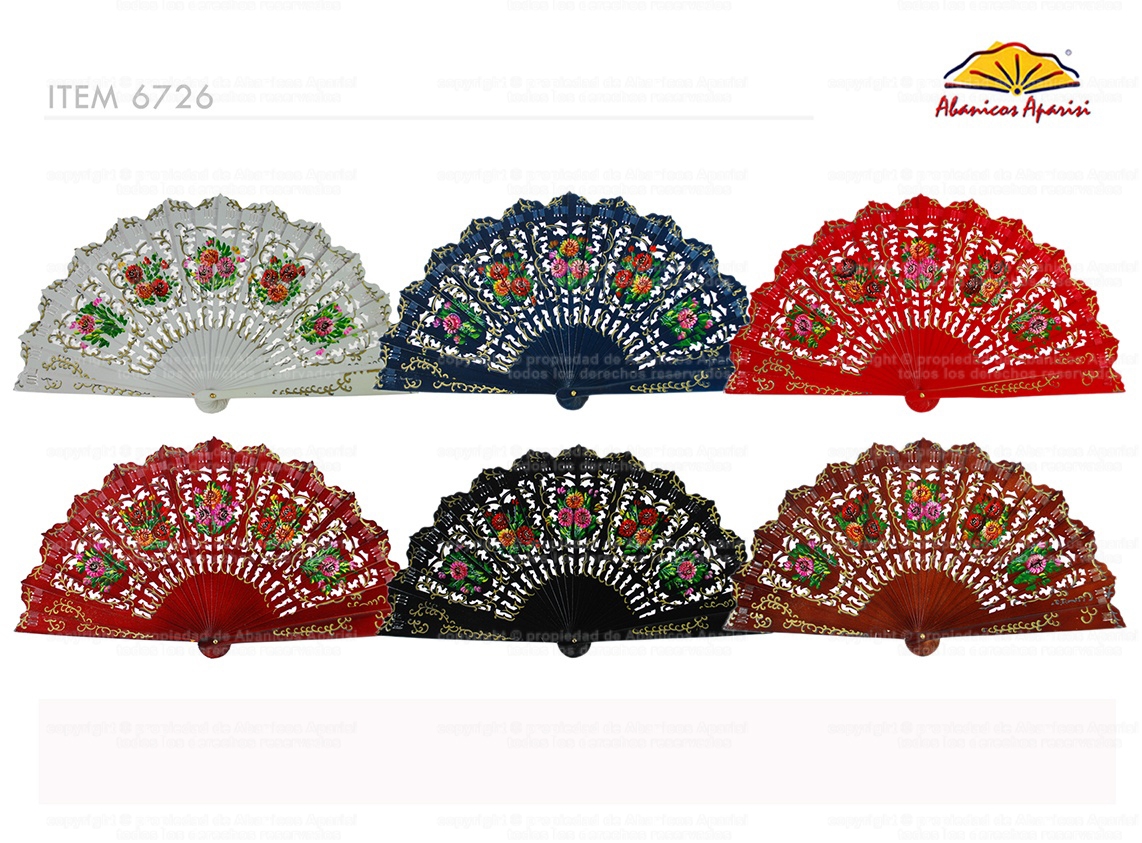 6726 – Elegant wood fan hand painted two sides.