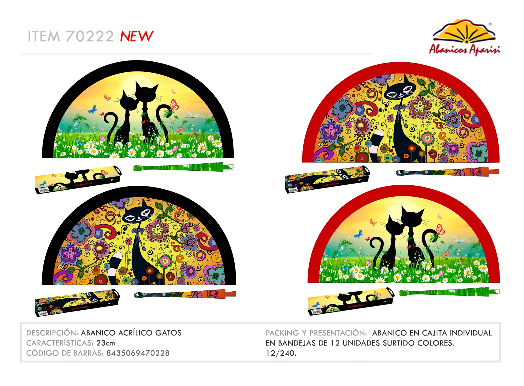70222 - Abanico acrílico gatos