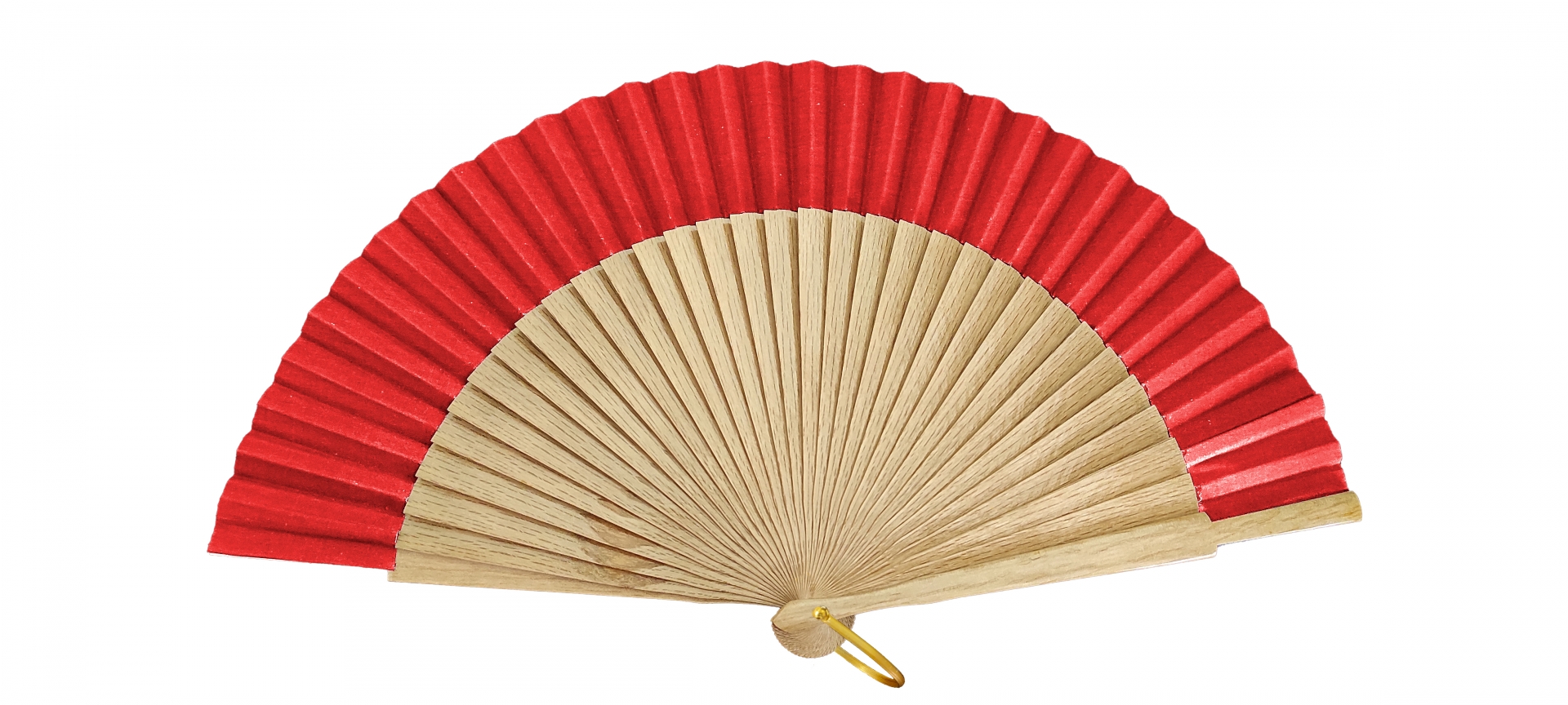 96/11 - Oak wooden fan fabric colour red