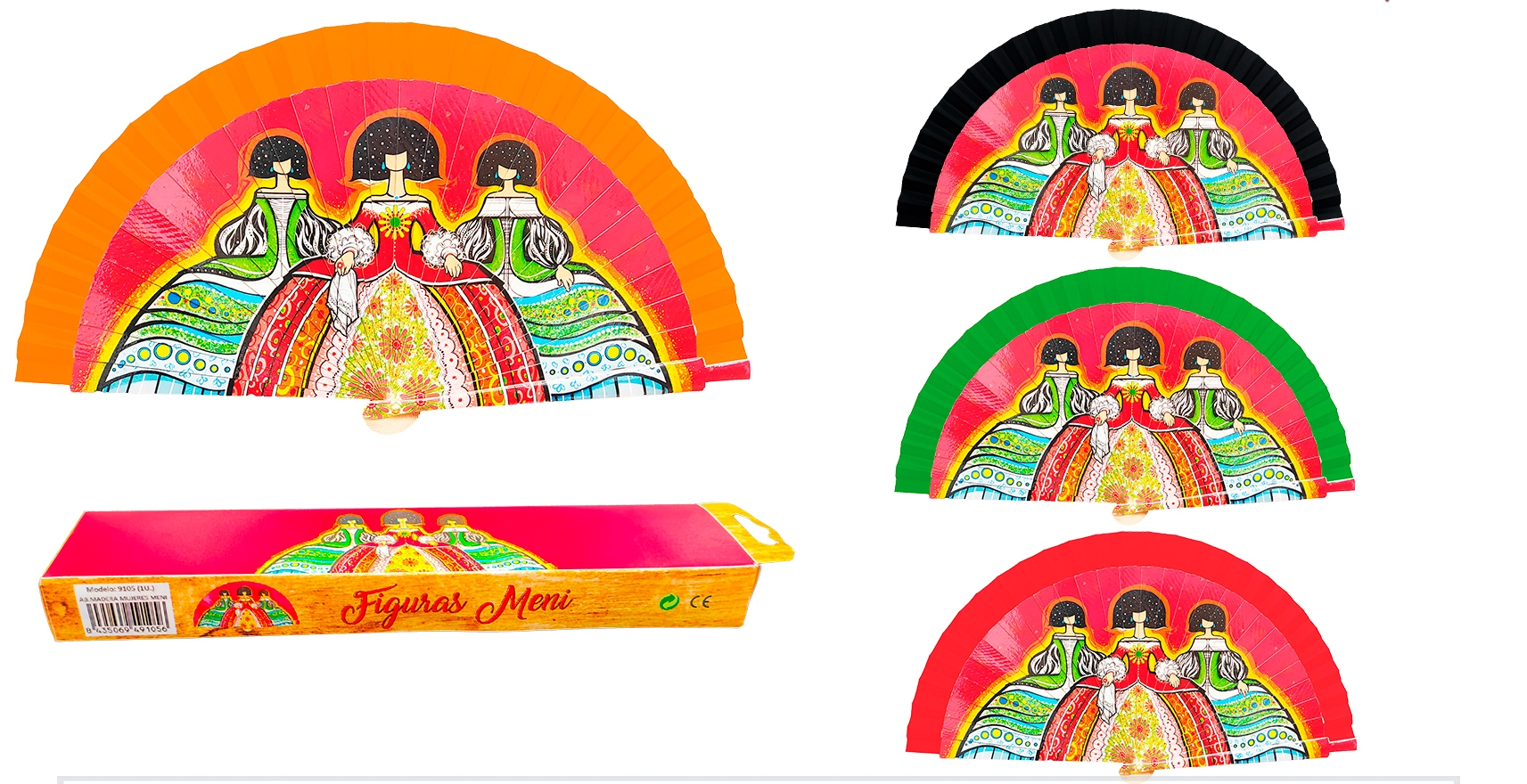 9105 - Wooden fan Meni women  (assorted colours)