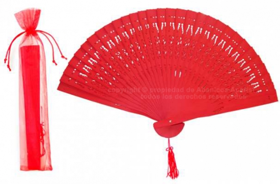 10/C – Sandalwood colours fan with pendant with individual tulle bag