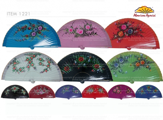 1221 – Wooden fan painted on 2 sides flowers