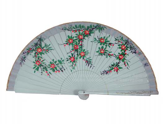 1221 – Wooden fan painted on 2 sides flowers