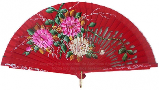 1245 – Wooden fan hand painted luxury flowers