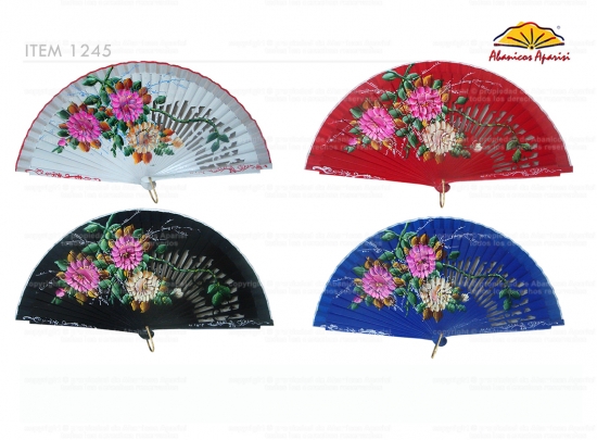 1245 – Wooden fan hand painted luxury flowers