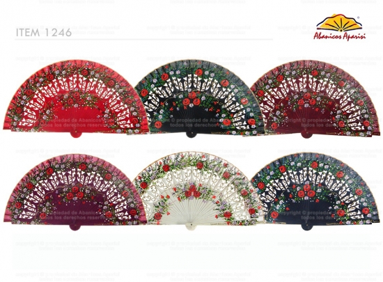 1246 – Flower painted wooden fan