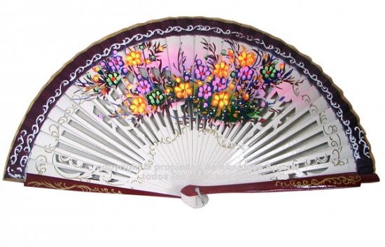 1251 – Wooden fan two color flowers – 2 sides