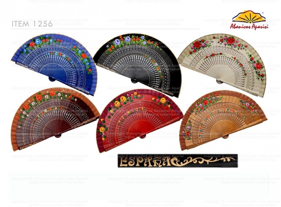 1256 – assorted fans with fretwork wood painted on 2 sides