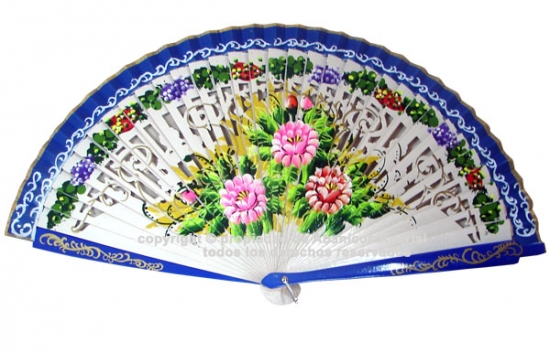 1267 – Wooden fan two color flowers – 2 sides