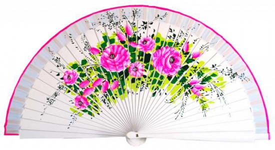 1500 – Hand painted wood fan on one side.