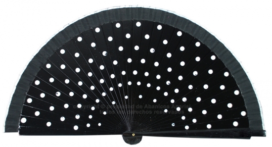 214/A – black wooden fan with white polka dots