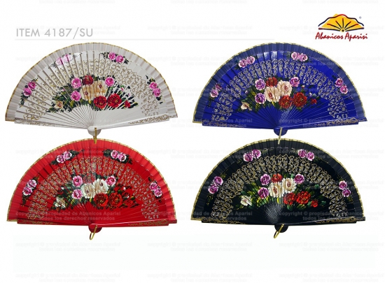 4187SU – Wood luxury fan assorted, hand painted in both sides