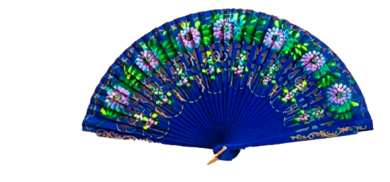 4213 - Wooden fan -  luxury flowers on 2 sides (assorted colours)