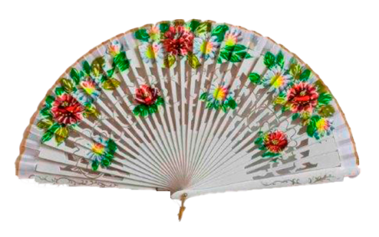 6728 - Elegant wood fan painted on 2 sides  - (assorted colours)