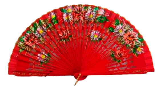 4214 - Wooden fan -  luxury flowers on 2 sides (assorted colours)