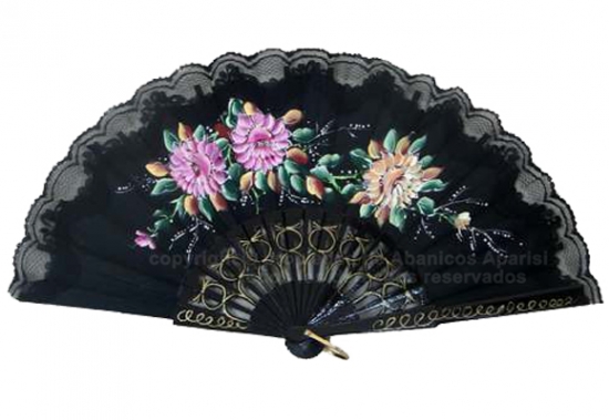 539 – Wood fan with lace-flowers