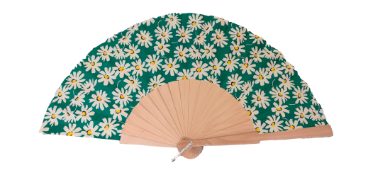 556 - Wooden fan - daisies (assorted colours)