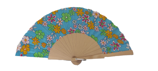 557 - Wooden fan - flowers (assorted colours)