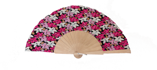 558 - Wooden fan - flowers (assorted colours)