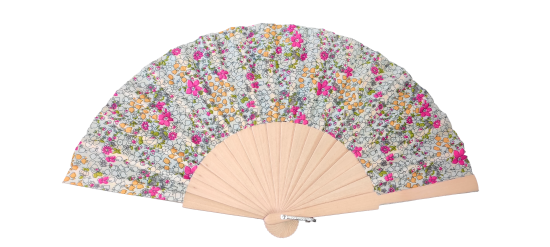 559 - Wooden fan -  mosaic flowers (assorted colours)
