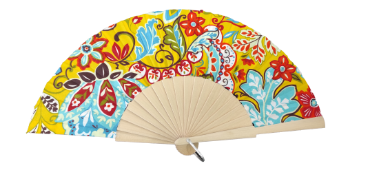 561 - Wooden fan -  mosaic flowers (assorted colours)