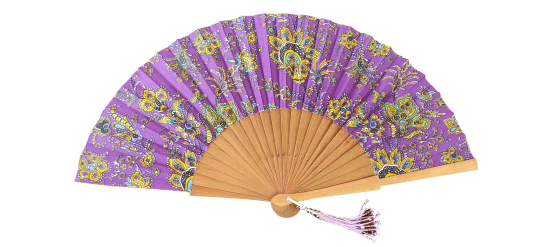 566 - Wooden fan -  luxury cashmere flowers (assorted colours)