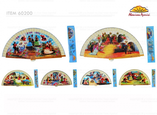 60200 – Wooden fans with the Sevillanas design, 6 different designs each fan comes in an individual box with the same design as the fan.