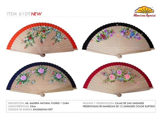 6109 - Fan natural wood flowers 1 side