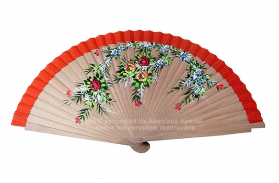 6109 - Fan natural wood flowers 1 side