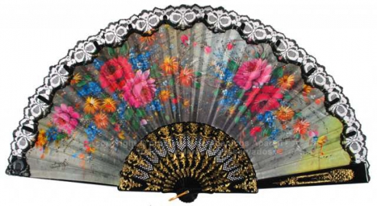 621300 – large fan with floral design and lace, assorted