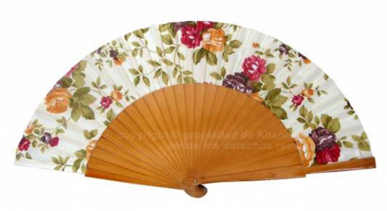 623/27 – Large wooden beige fan, fabric with flowers