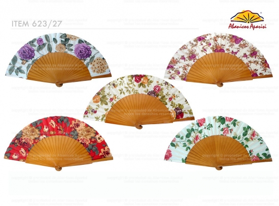 623/27 – Large wooden beige fan, fabric with flowers